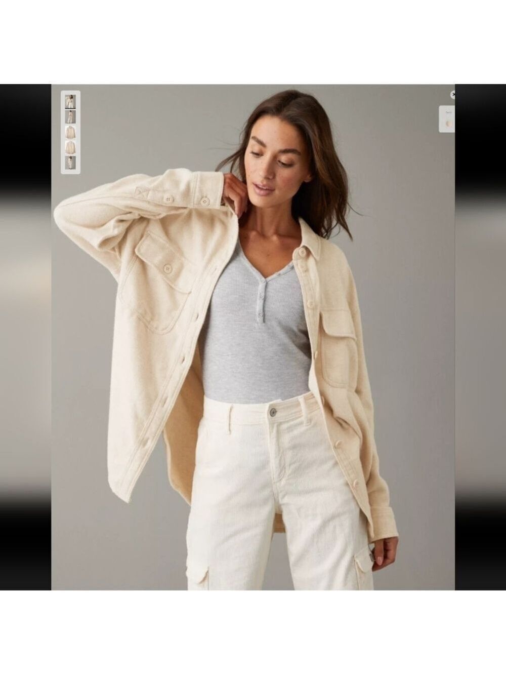 NEW American Eagle Women's Oversized Fleece & Love Shacket Sand Beige XL NWT